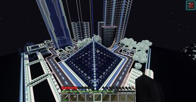 Aerial view with pyramid structure